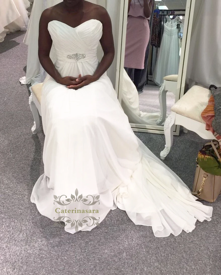 Brilliant 2019 Chiffon Wedding Dress Women Girl Bride Gown Bridal Party Sweetheart with Crystals and Beads Waist Princess Design