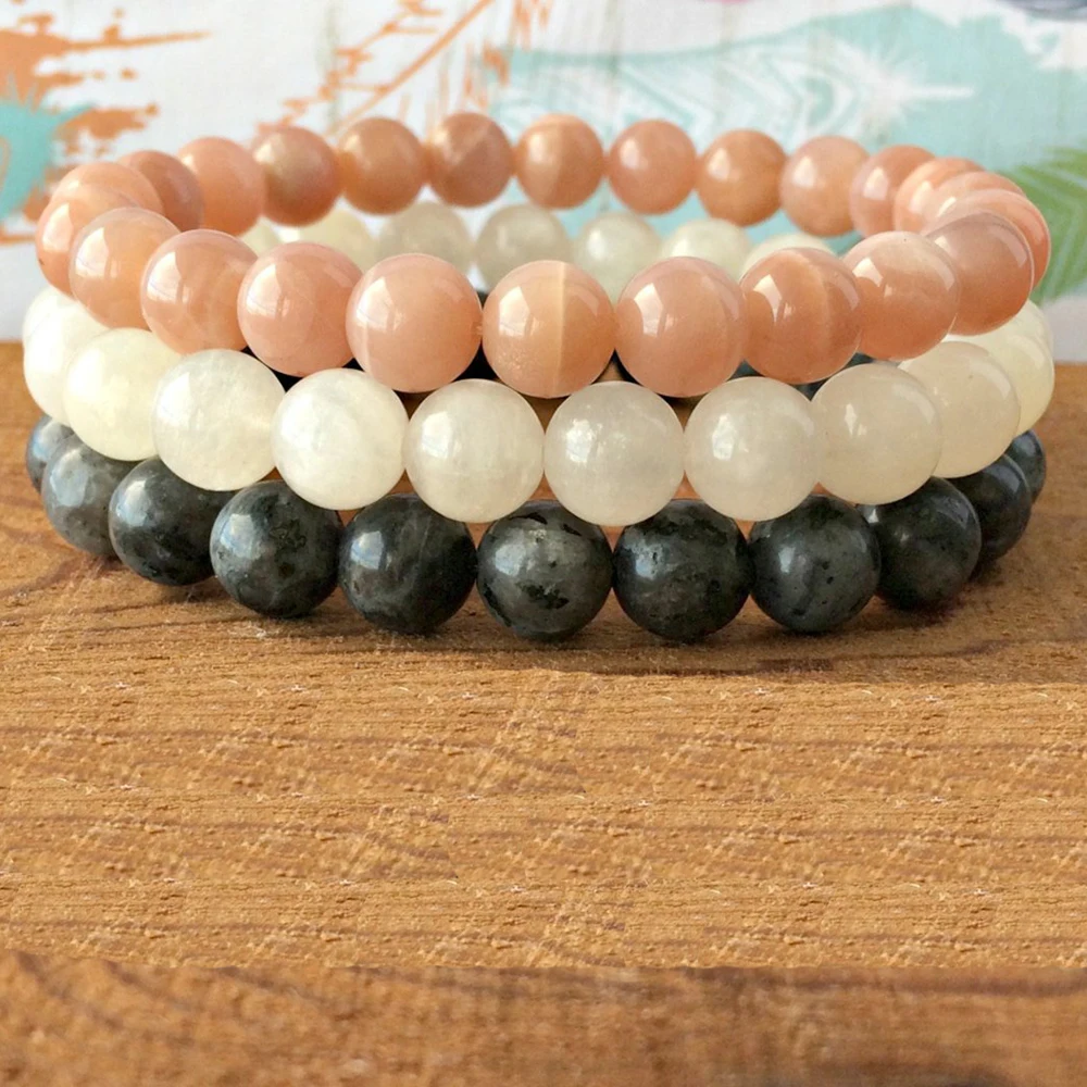 

MG0313 New Design Moonstone Bracelet Set Natural Sunstone Gray Larvikite Bracelet Balance Chakra Stone Bracelet