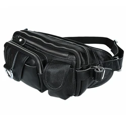 Fashion 2017 Genuine leather waist bag men Waist Pack leather fanny pack male Belt Bag waist pouch black Money Belt