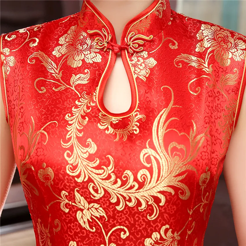 Sexy Women Sleeveless Dress Slim Cheongsam Novelty Vintage Chinese Mandarin Collar Qipao Evening Party Dress Vestidos