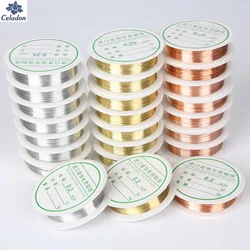 0.2mm 0.3mm 0.4mm 0.8mm 1.0mm Dia 1.5-20m/roll Alloy Copper Wire Silver/Gold/Copper Color Beads Wire Metal For Jewelry Finding