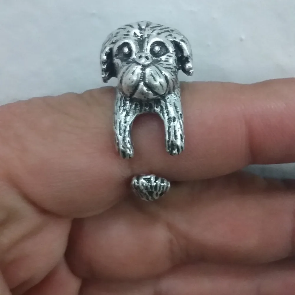 Shih Tzu rings  Black / Antique Silver / Antique golden  Women's  Retro Burnished Animal Dog free size Ring