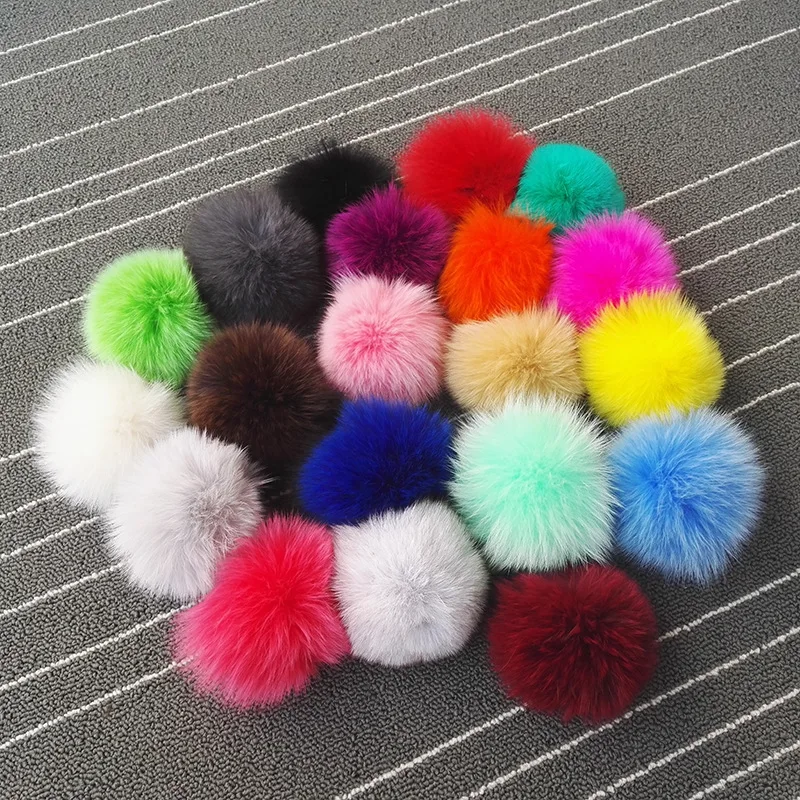 10pcs/lot 10cm Natural Real Fox Fur Ball Pom Poms Fluffy Fur Pompom DIY Women Kids Winter Hat Skullies Beanies Knitted Cap R12B