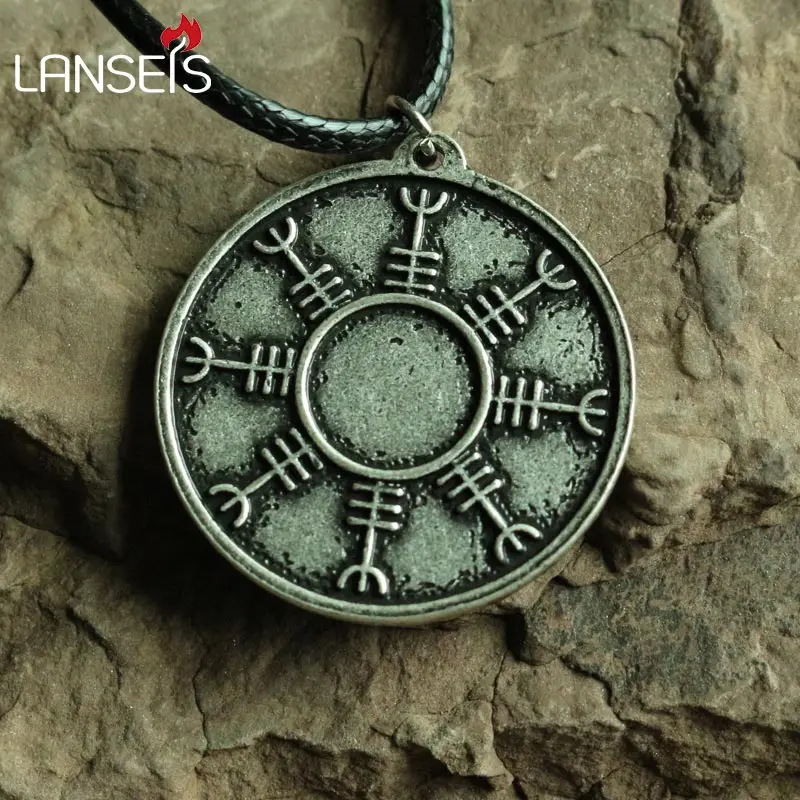 

lanseis10pc retro helm of awe Viking Icelandic Rune Pendant ancient Greek Amulet Talisman necklace handmade jewelry