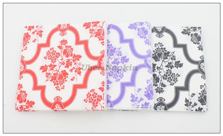 [RainLoong] زهرة المطبوعة ورقة منديل أسود الأزهار خمر الأنسجة Guardanapo Servilleta 33*33 سنتيمتر 1 حزمة (20 قطعة/الحزمة)