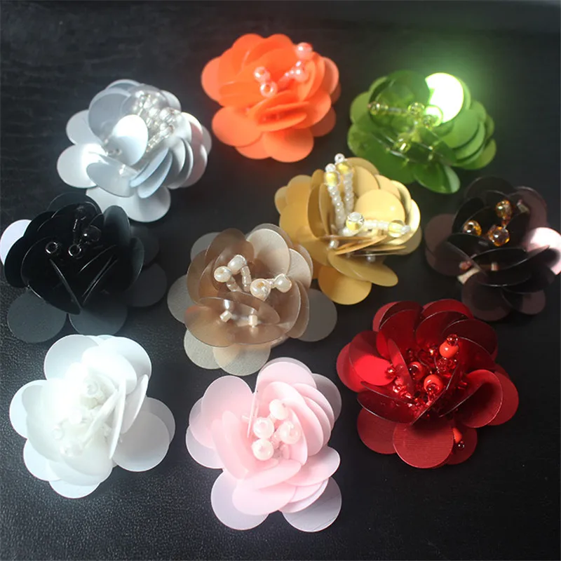 10pcs Small Sequin Patches Beaded Cloth Flowers DIY Clothing Accessories Sweater Decorated 3D Flower Patch for Clothes Bags Sock