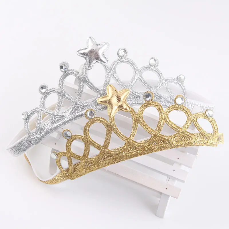 Kids Girl Princess Crown Headband Glitter Felt Vintage Gold Silver Tiara Hairbands Birthday Gift Party Head Accessories Headwear