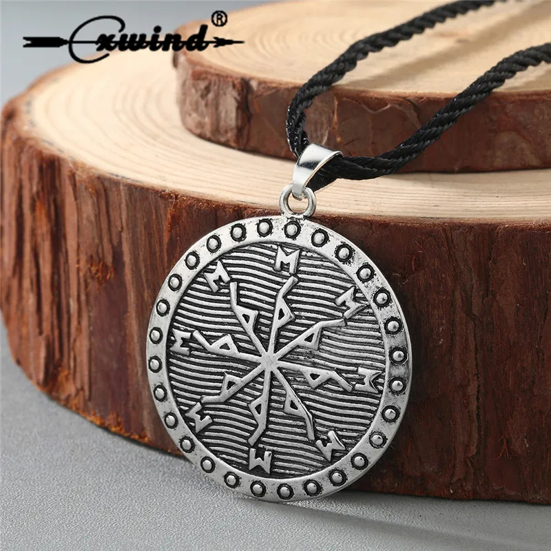 Cxwind Vegvisir Norse Circle with Runes Necklaces Vikings Amulet Runes Charm Pendant Necklace Vikings Runes Men Vintage Jewelry