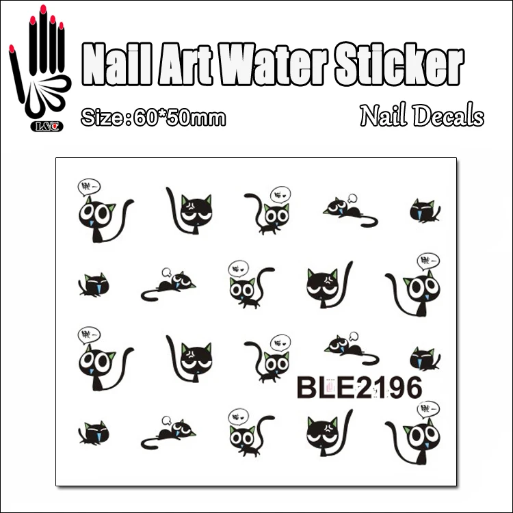 1 Sheet Stickers For Nail BLE2196 Cartoon Idea Black Cat Nail Art Water Transfer Sticker Decal Sticker For Nail Wraps