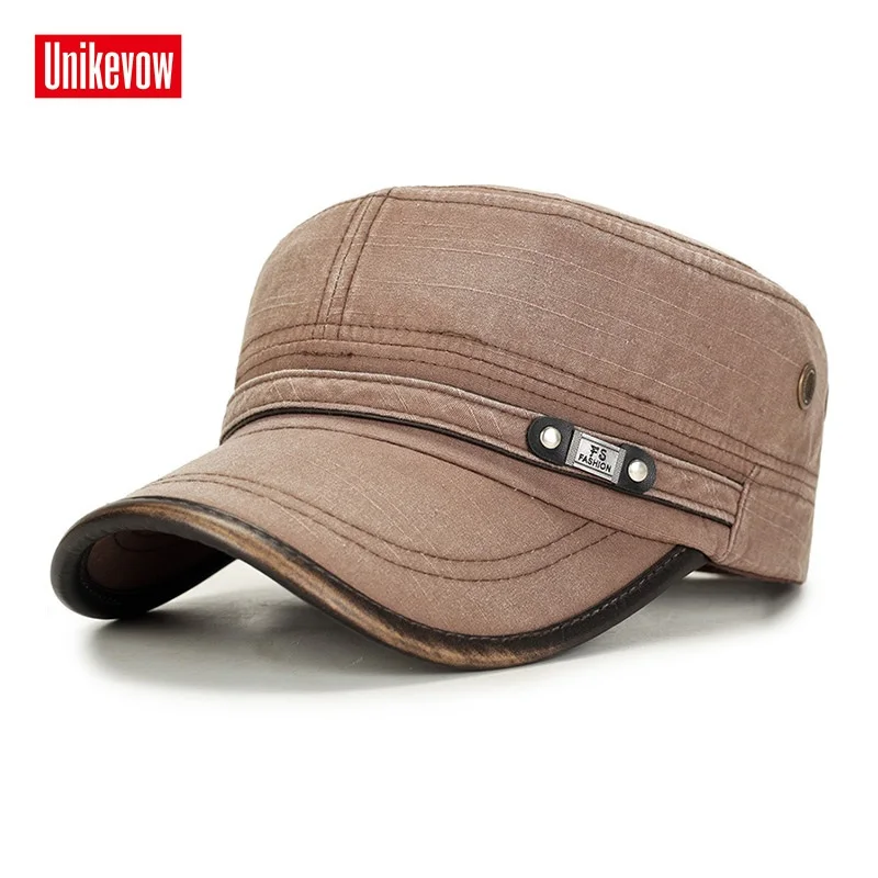 UNIKEVOW-Sombrero plano de algodón 100% para hombre, gorra Vintage de patrulla Cadete, para exteriores, con visera de Pu