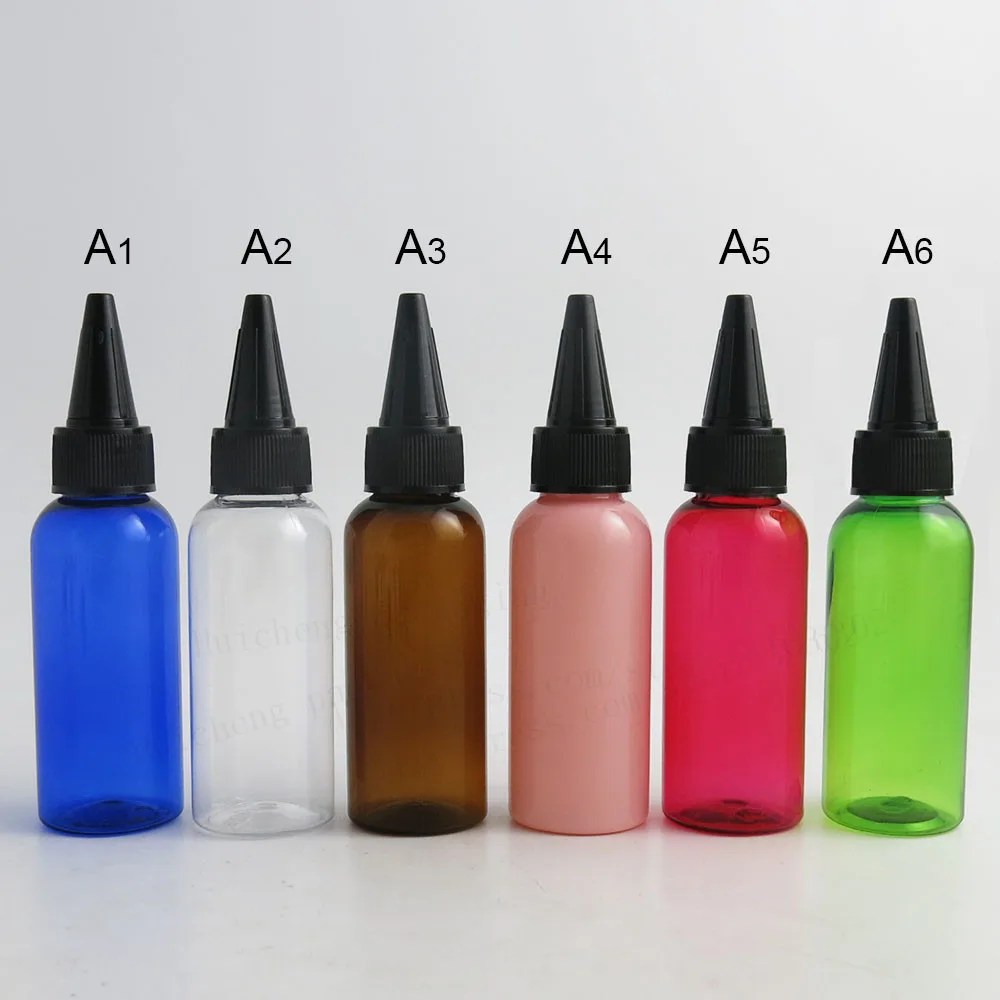 50 x 50 ml per esterni Bottiglia vuota in plastica PET blu ambra verde rosso trasparente bianco con tappo di erogazione Contenitore per shampoo cosmetico da 50 cc