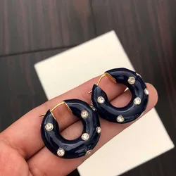 Free shipping new arrivals blue enamel glaze all-match rhinestone copper stud earrings
