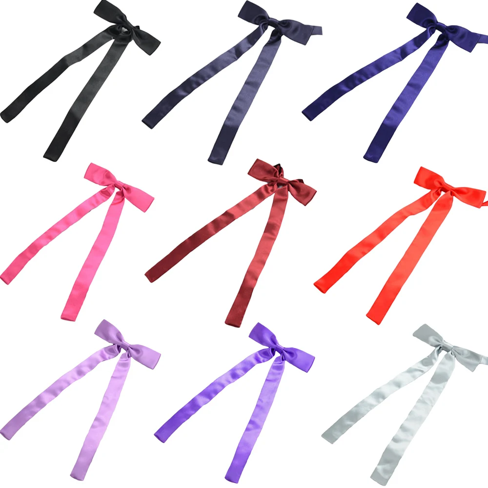 

Women Ladies Girl Solid Color Long Bow Tie Adjustable Necktie Tie Wedding Party BWTQN0094