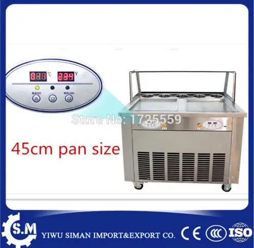 45cm automatic flat pan ice cream rolling roller machine stainless steel fried ice cream machine with defrost plate and cover