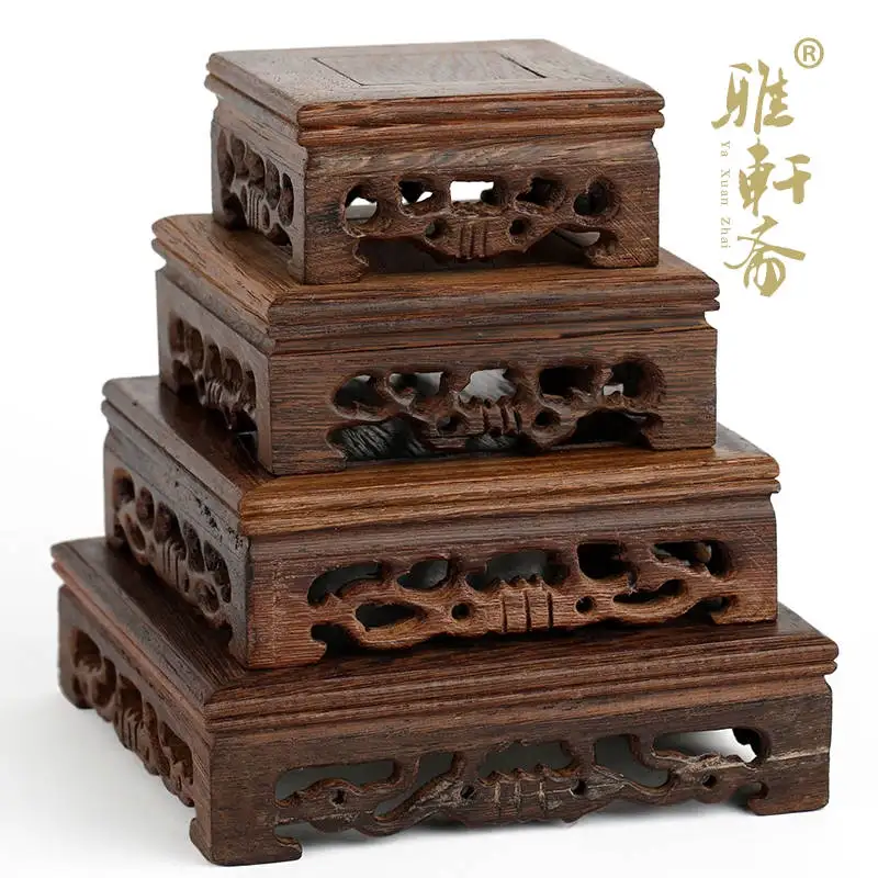 Ya Zhai mahogany base decoration crafts square base wing wood solid wood seat wooden teapot