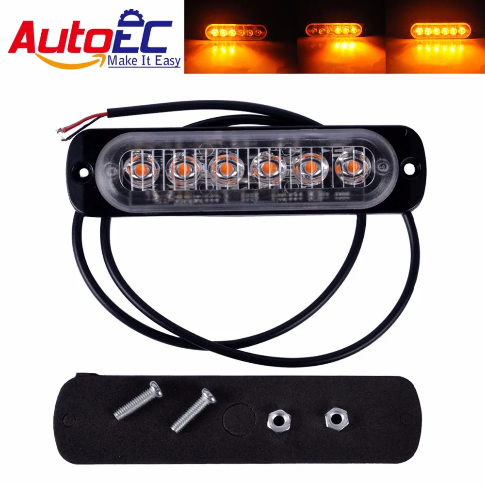 

AutoEC 1x 6 LED Car Truck Side strobe marker light Amber LED Flashing Emergency Hazard Warning Lamp lightbar DC12V 24V #LQ927