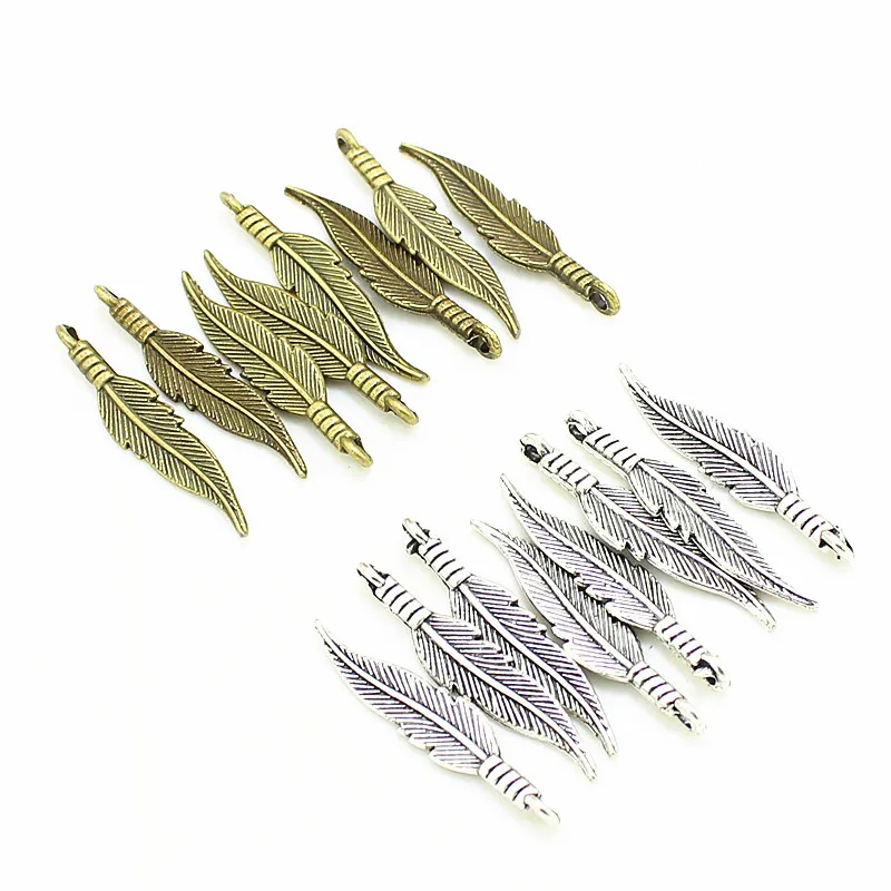 Sweet Bell 80 pcs 7*32mm two color Zinc Alloy Feathers Charms Diy Jewelry Findings Jewelry Accessories wholesale 2D248