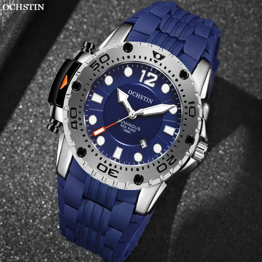 OCHSTIN New Fashion top brand luxury Sport Luminous Mens Watch Quartz Waterproof Military Silicone WristWatch Male Clock Relogio