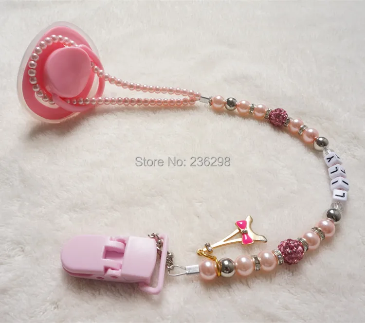 MIYOCAR Personalised -Any name Customized Bling rhinestone pacifier clips/soother chain holder Dummy clip/Teethers clip for baby