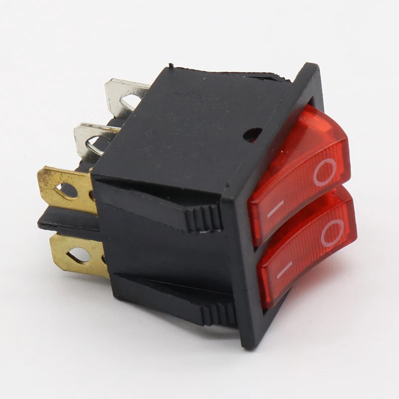 KCD2 Double Boat Rocker Switch 6 Pin On-Off With Green Red Light 20A 125VAC