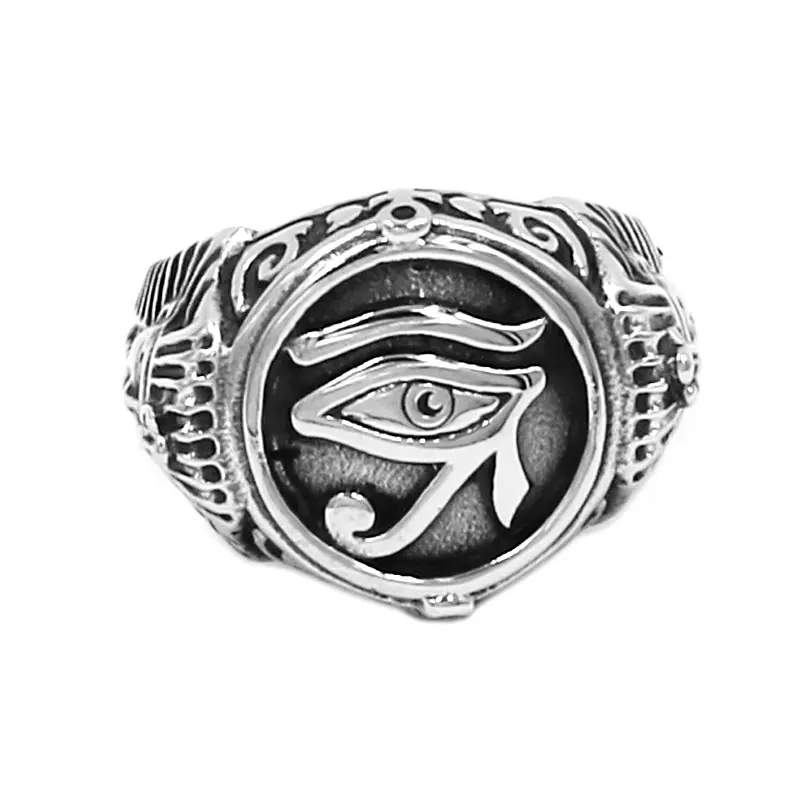 Egyptian Eye of Horus Ra Udjat Amulet Ring Stainless Steel Egypt Pharaoh King Motor Biker Mens Women Ring Wholesale SWR0741A