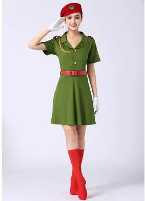 Spring Summer Women Military Clothing Camouflage Suits Woman Soldiers Dancing Dress Square Dance Performance Costume Blue Green