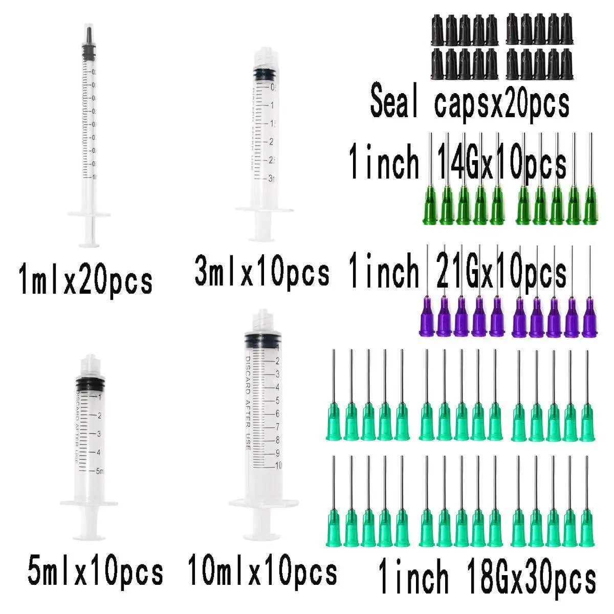 Plastic Syringe 1ml 3ml 5ml 10ml For Lab and Industrial Dispensing Adhesives Glue , With1inch Blunt Tip Needles , Non-sterile