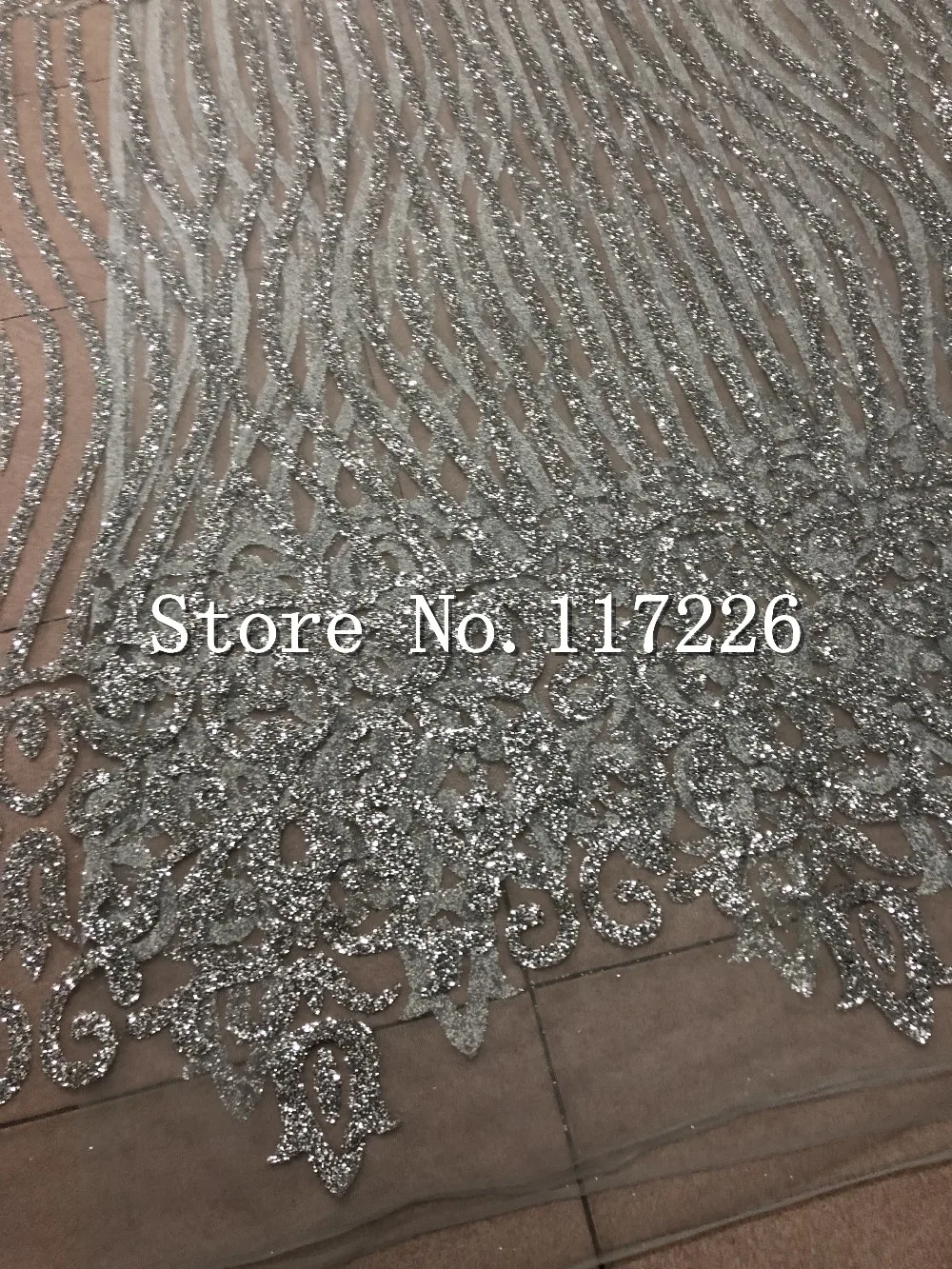 JRB-CY101128 sparkly african sequins tulle mesh fabric hot selling with glued glitter in silver color