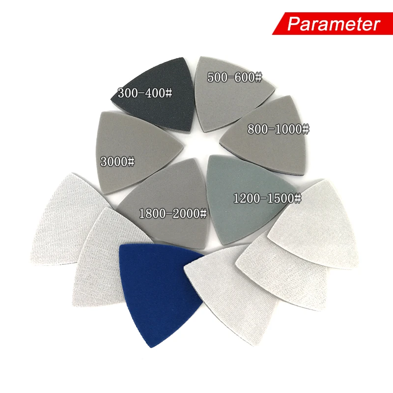 Disco de lijado de esponja de flocado triangular, papel de lija de 90x90x90MM, herramientas abrasivas de grano 300-3000, para pulir y esmerilar, 12 Uds.