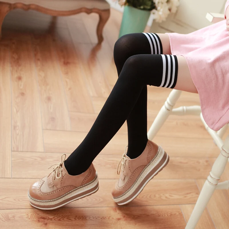 

Japanese Socks spring and summer cotton stockings over knee high socks thigh socks 3 White Stripes 3 white bar Lolita