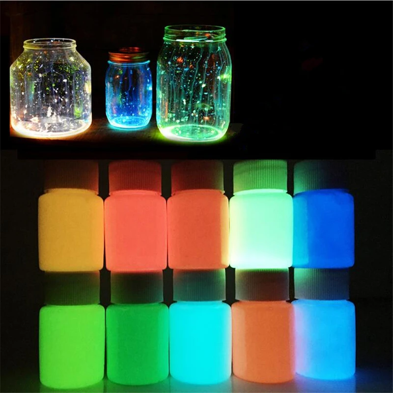 200g 10color mixing glow in the dark painting pigment UV glowing gel fluorescent light glowing paint art for wood/glass drawing