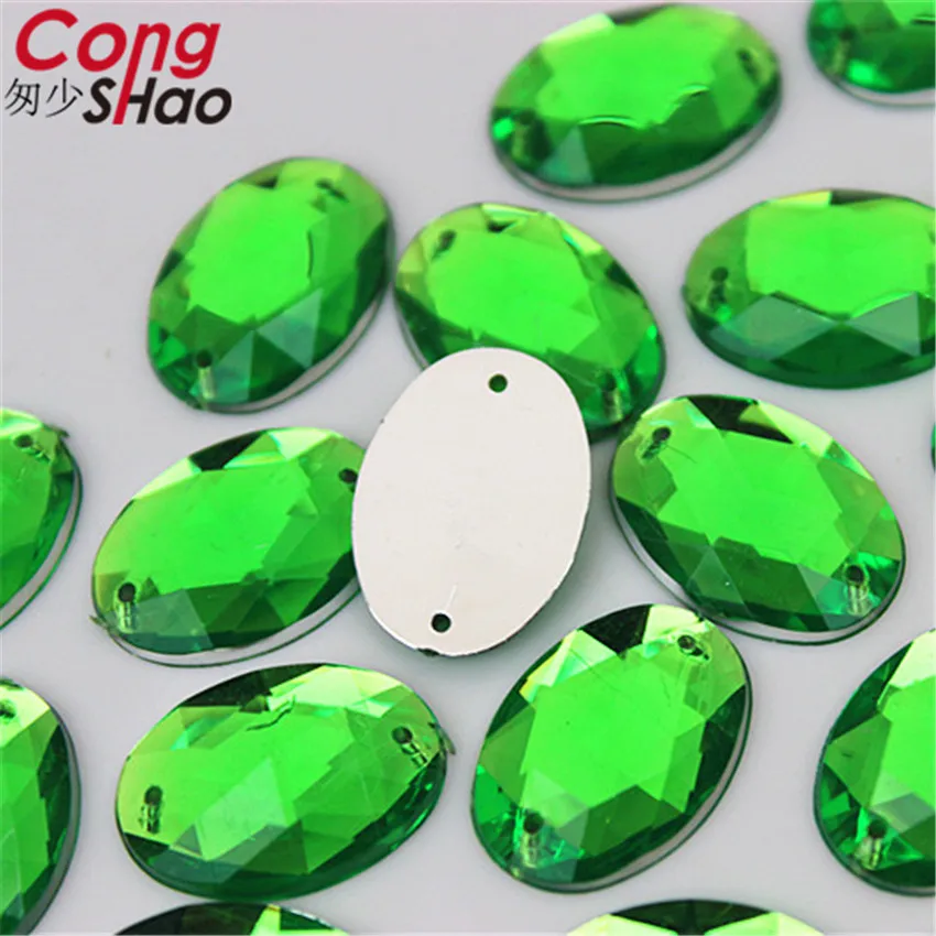 Cong Shao 100Pcs 13*18mm Oval Crystal Acrylic Rhinestone trim sewing 2 Hole Flatback Stone for Clothing Craft Accessories CS254