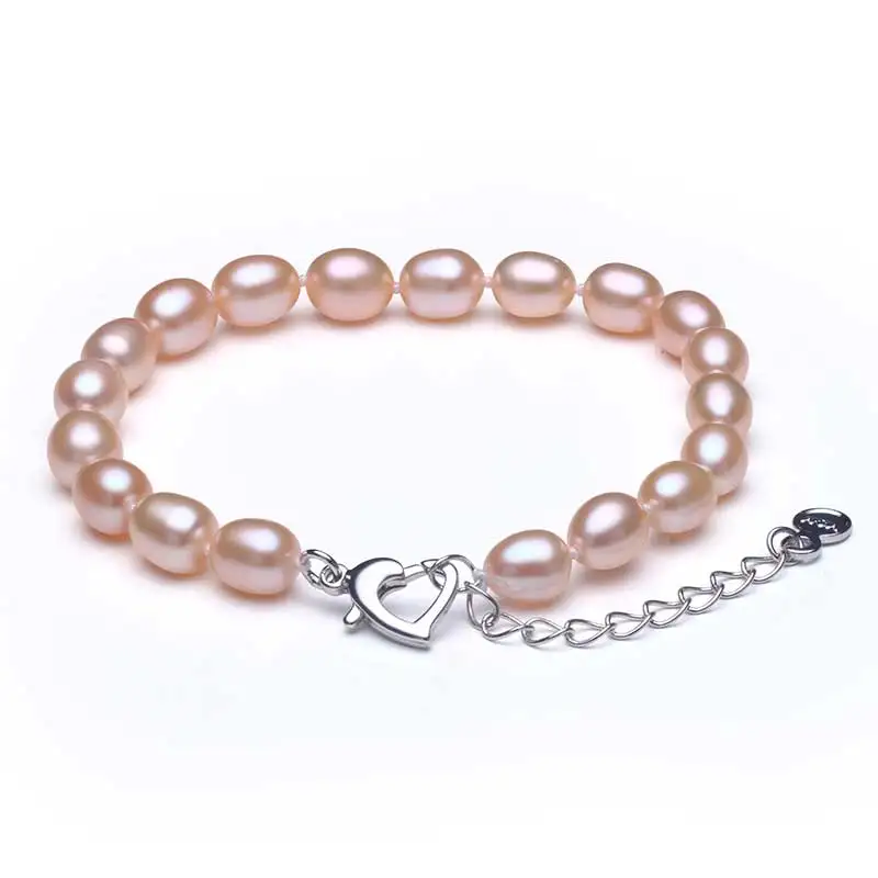 HENGSHENG 925 Sterling Silver Natural Freshwater Pearl Strand Bracelets For Women Summer Bohemia Oval Pearl Bracelet 18cm Length