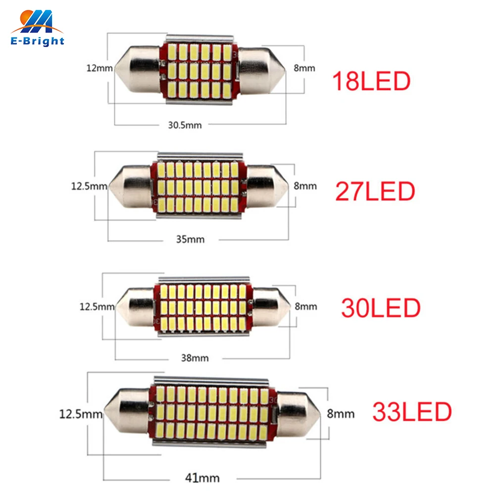 10PCS 31mm 36mm 39mm 42mm LED CANBUS C10W 4014 Chip 12V LED Bulb C5W Dome Lamp Car Interior Lights White Error Free Accessories