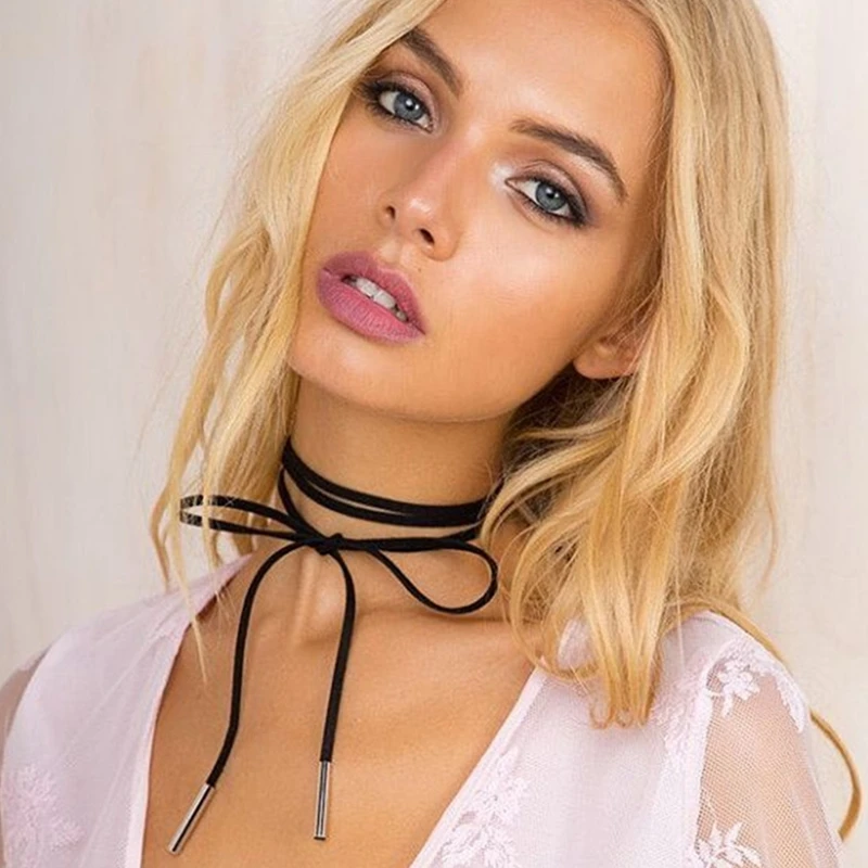 New Fashion Cute Wrap Faux Leather Choker Necklaces Women Long Velvet Rope Statement Necklace DIY Jewelry Girlfriend Gifts