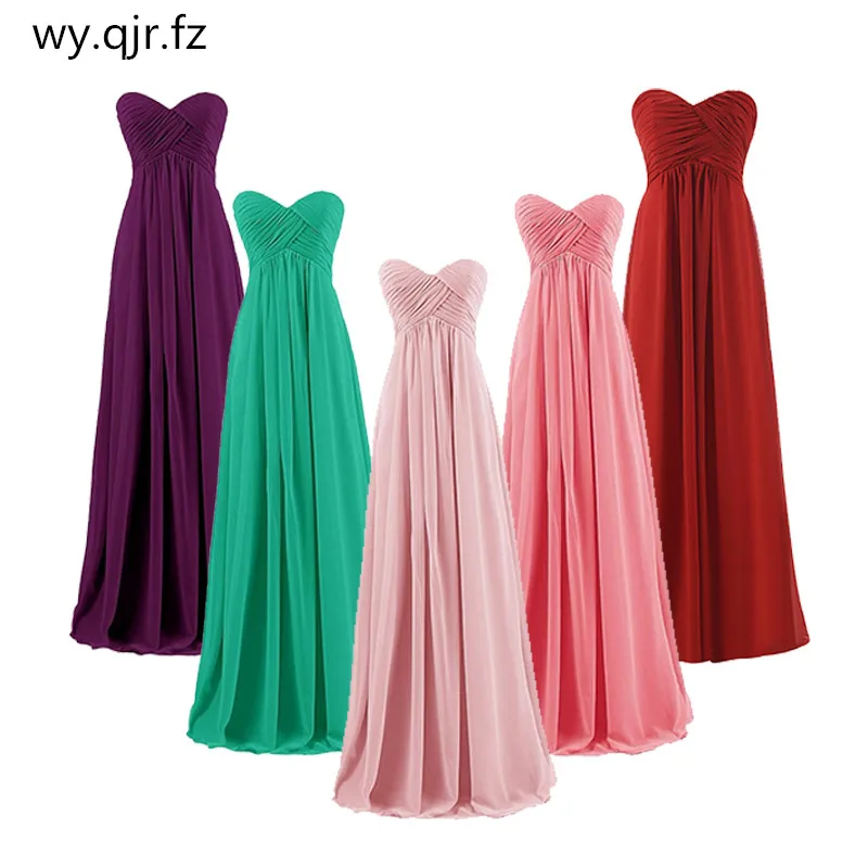 QNZL-100M # Vestidos de damas de honor largos de color rosa y burdeos, vestido de fiesta de boda, venta al por mayor, personalización gratuita de vestidos de gran tamaño