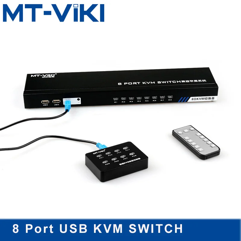 MT-Viki KVM Switch 8 Port Smart  Manual Press Button VGA USB Wired Remote Extension Switcher 1U with Original Cable MT-801UK-C