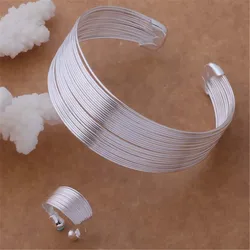 High quality silver color jewelry trend noble women lady classic bracelet bangle ring jewelry set sweet style B023