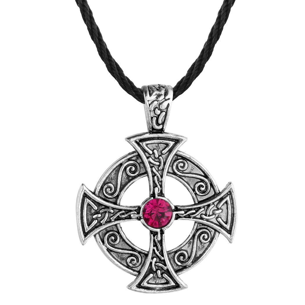 Cxwind Viking Necklace Pewter Solar Cross knot Druid Pagan Irish Pendant on Leather Necklace Men Jewelry Bijoux Femme Collar