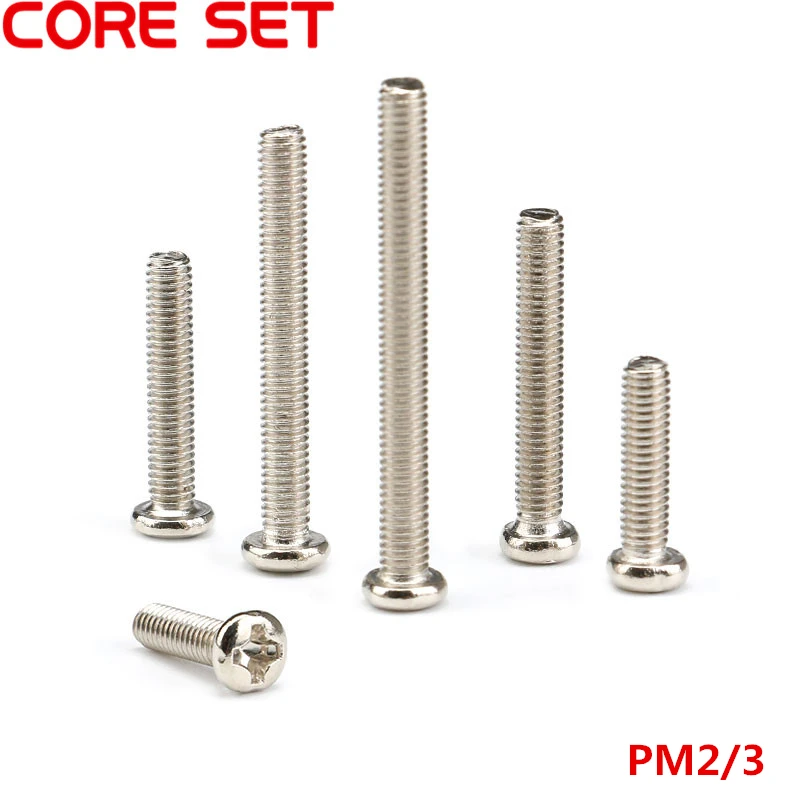 100Pcs PM2/3 M2 M3 ISO7045 DIN7985 GB818 Nickel Plated Cross Recessed Round Pan Head PM Screws Phillips Screws