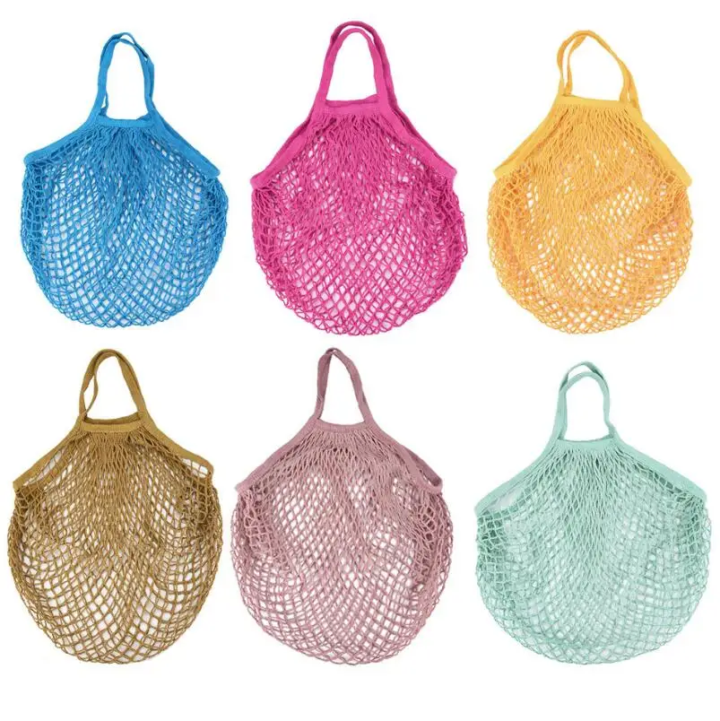 Reusable Grocery Produce Bags Cotton Mesh Net Shopping Tote Bag Kitchen Fruits Vegetables Hanging Bag LX6385