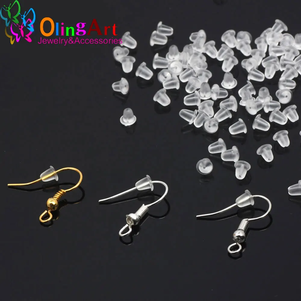 OlingArt 200pcs/lot Earrings DIY Jewelry Accessories Silicone Barrel Bullet Plastic Ear Plugging Earring back Earstud making