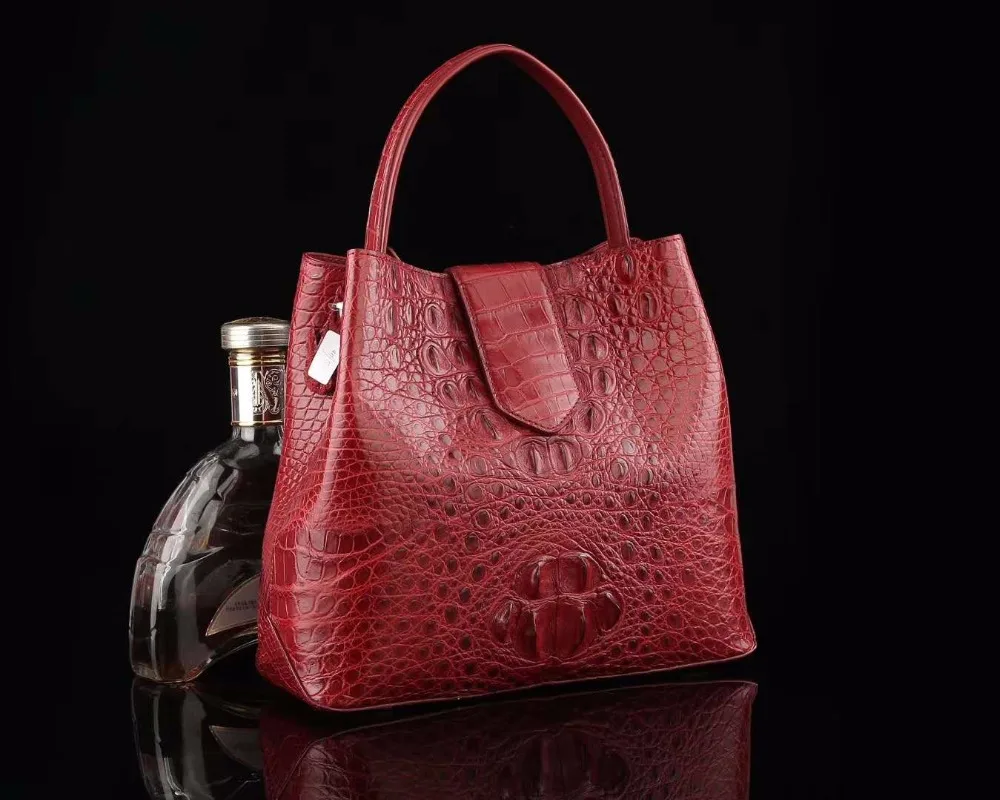 2018 new 100% genuine crocodile head skin leather women single top handle tote bag small size lady shoulder bag bucket