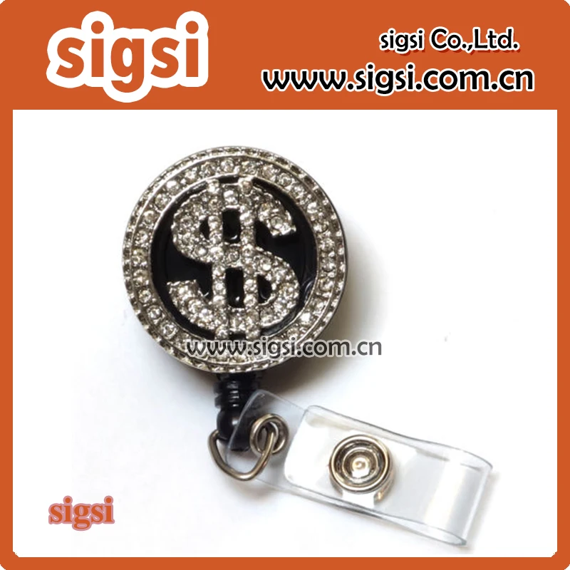

100pcs Rhinestone enamel Money Sign Retractable ID Badge Holder reel