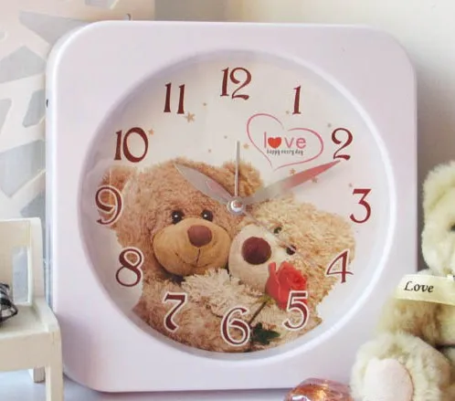 

Brief design cute bear cartoon table alarm clock mute silent desk clock for children kids birthday gifts