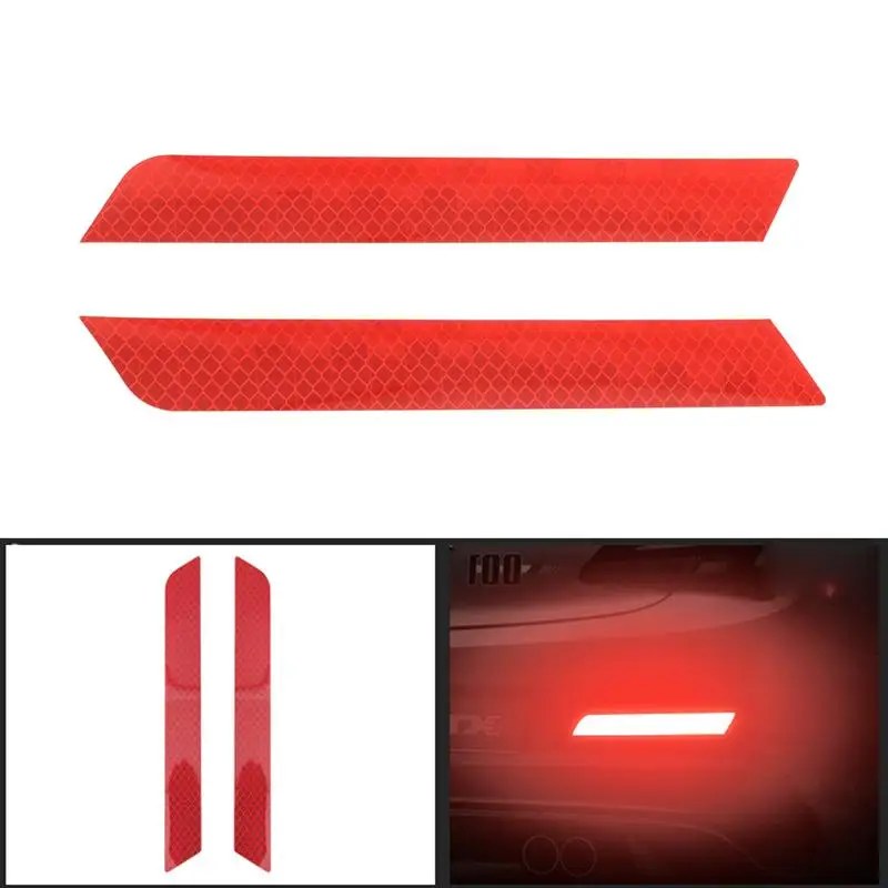 

2Pcs Auto Bumper Red Reflective Stickers For Cars For Cars Universal Car Trunk Tail Safety Warning