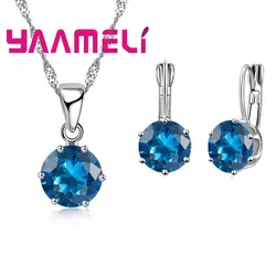 Factory Price 17 Colors Women Wedding Fashion 925 Sterling Silver Pendant Necklace Earrings Jewelry Sets Wholesale