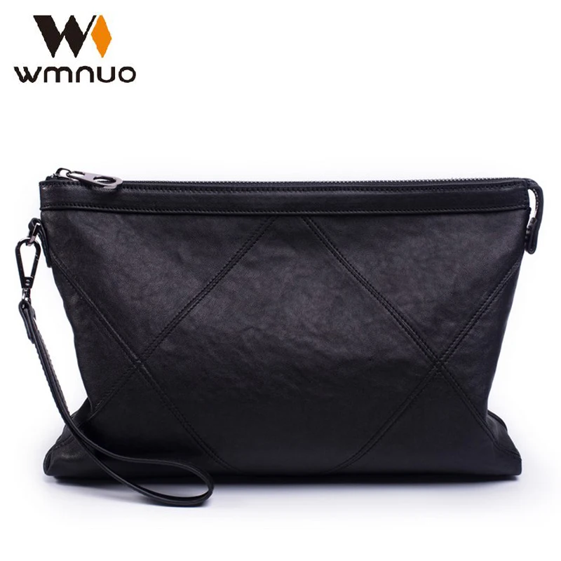 Wmnuo – sac à main en cuir véritable et peau de mouton souple pour homme, pochette portefeuille de bonne qualité, tendance