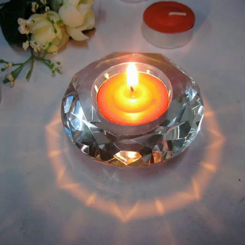 Clear Crystal Glass Candlestick Diamond-shaped Candle Holder For Candlelight Decoration Home Decoration