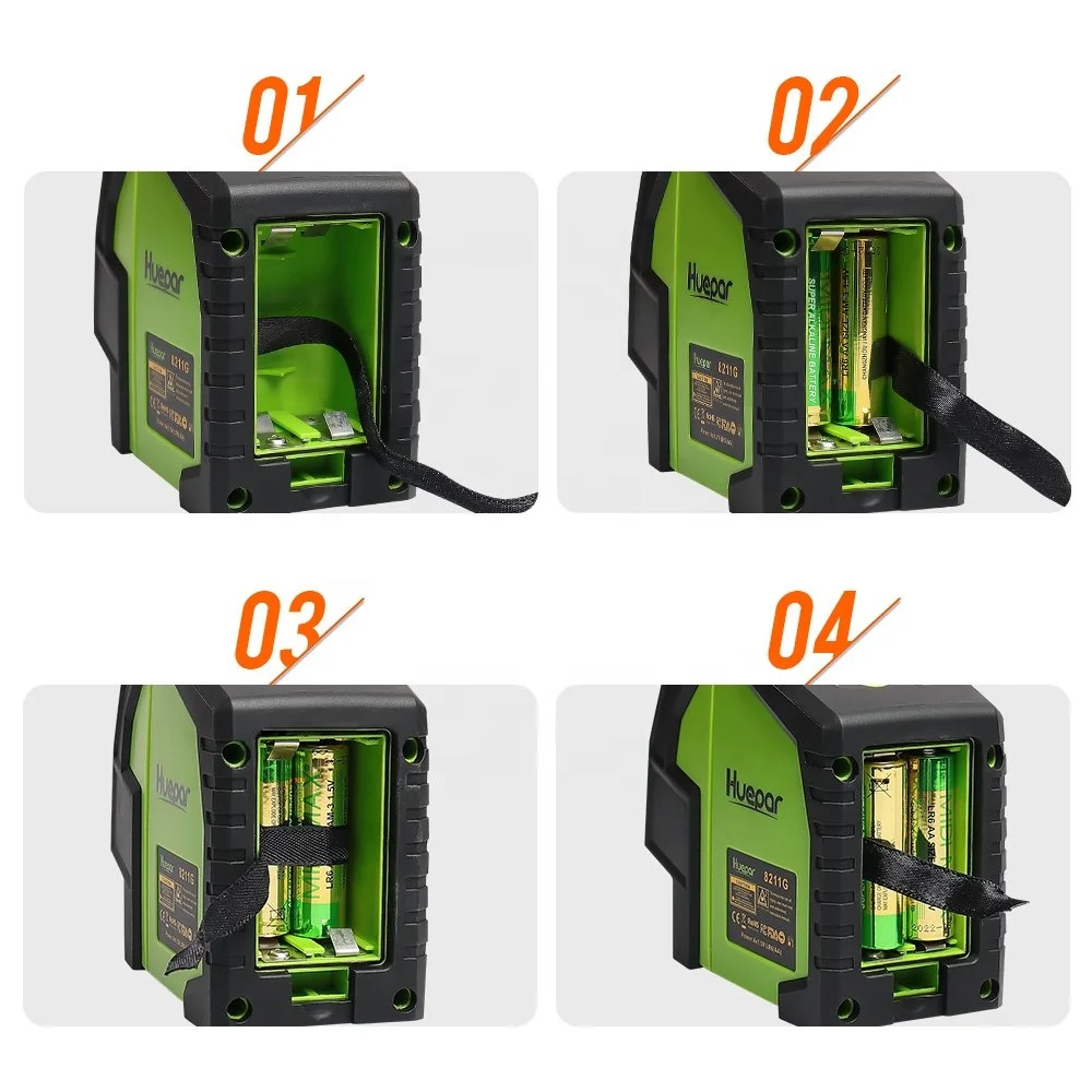 Huepar Cross 2 Lines 2 Plumb Dots Green Laser Beam Selectable Vertical & Horizontal Lines Multi-Use Laser Level